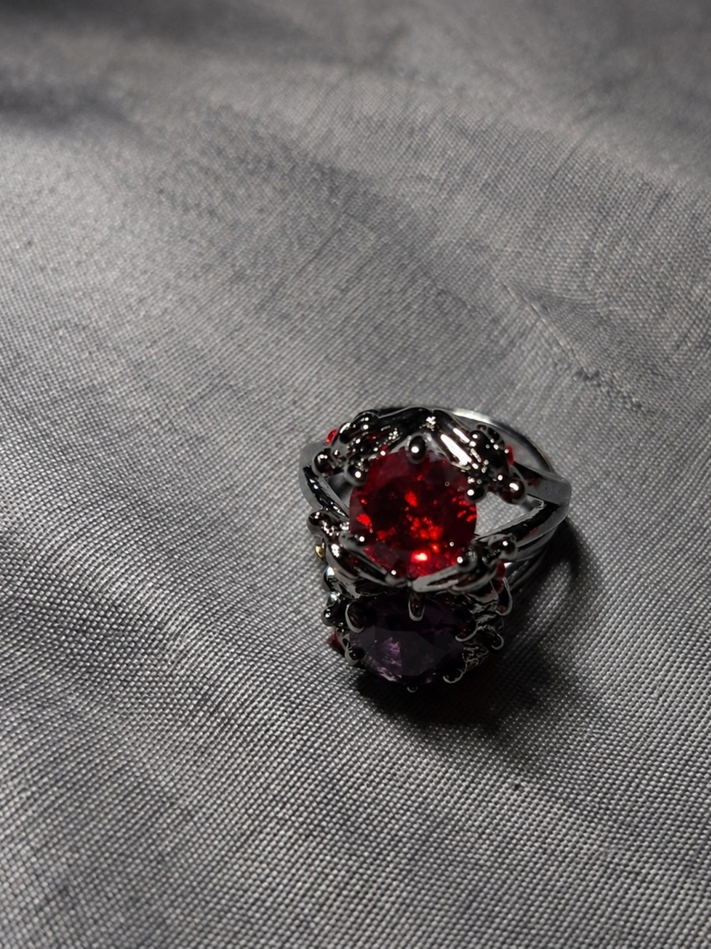Gothic Dragon Ring Red Gem Silver Tone Statement Ring